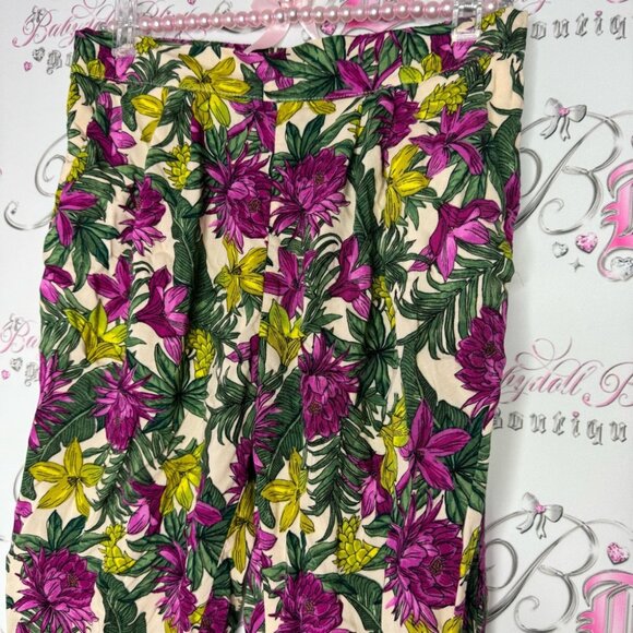 H&M pants floral tropical purple green cream leafs flowers comfy lightweight - Picture 2 of 9